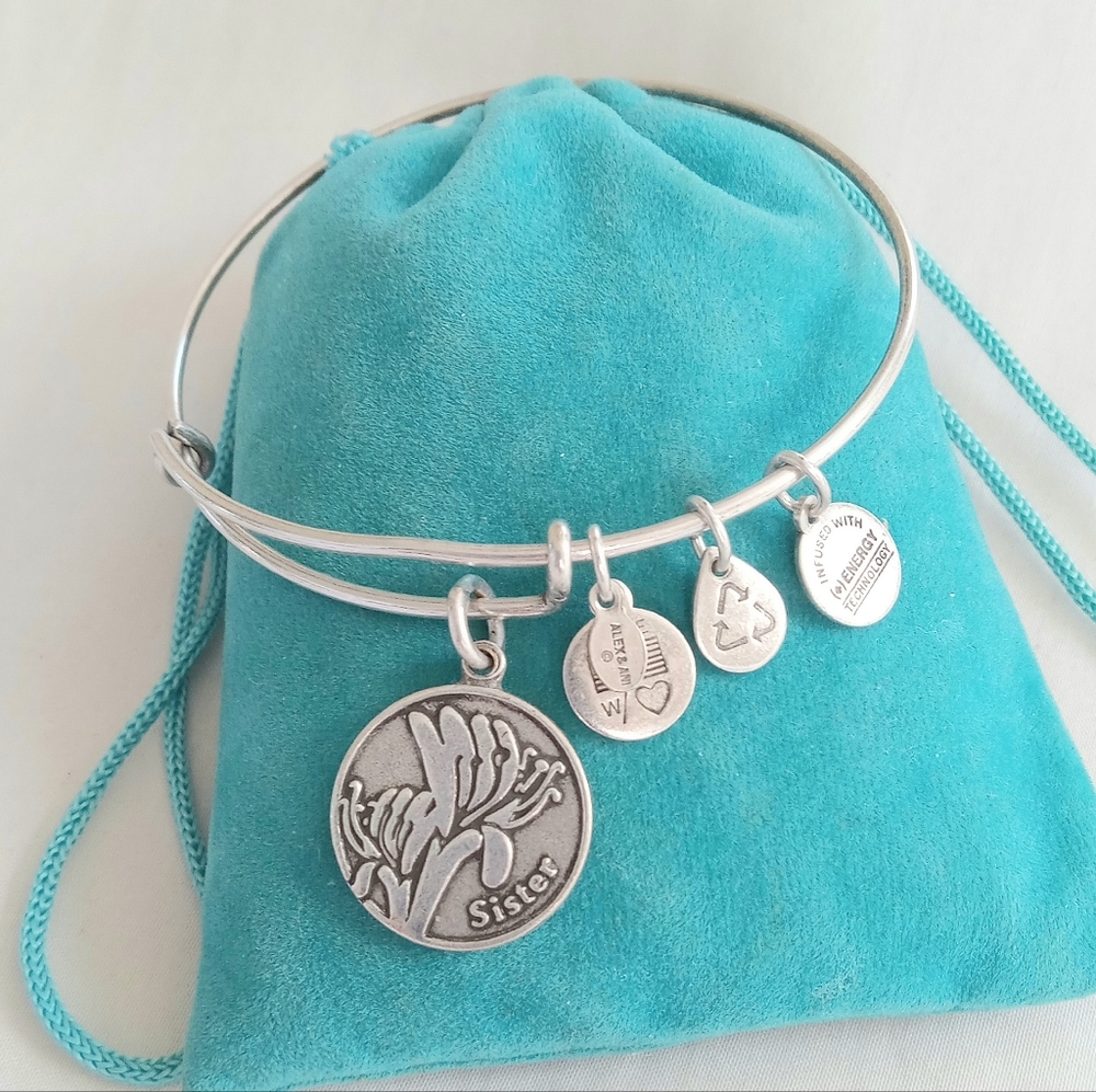 Alex and Ani SISTER Silver Charm Bracelet adjustable Size.